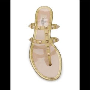 Valentino Rockstud gold glitter jelly sandal flats